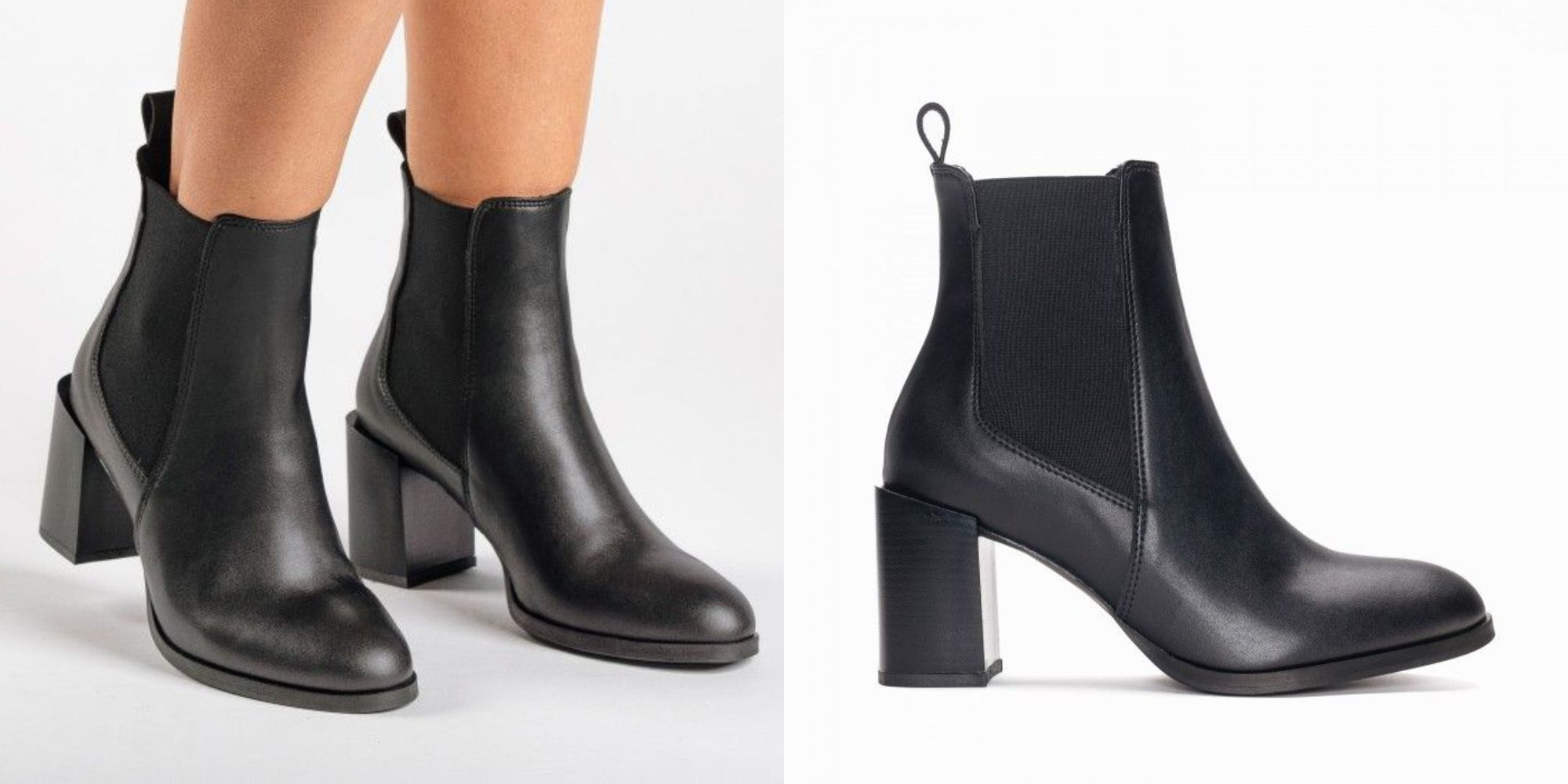 Black vegan heeled chelsea boots by NAE.