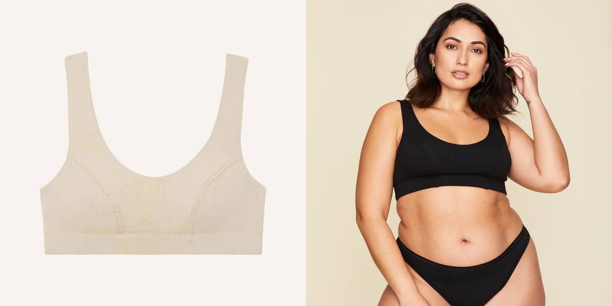 Person wearing sustainable Scoop bralette by Knickey.