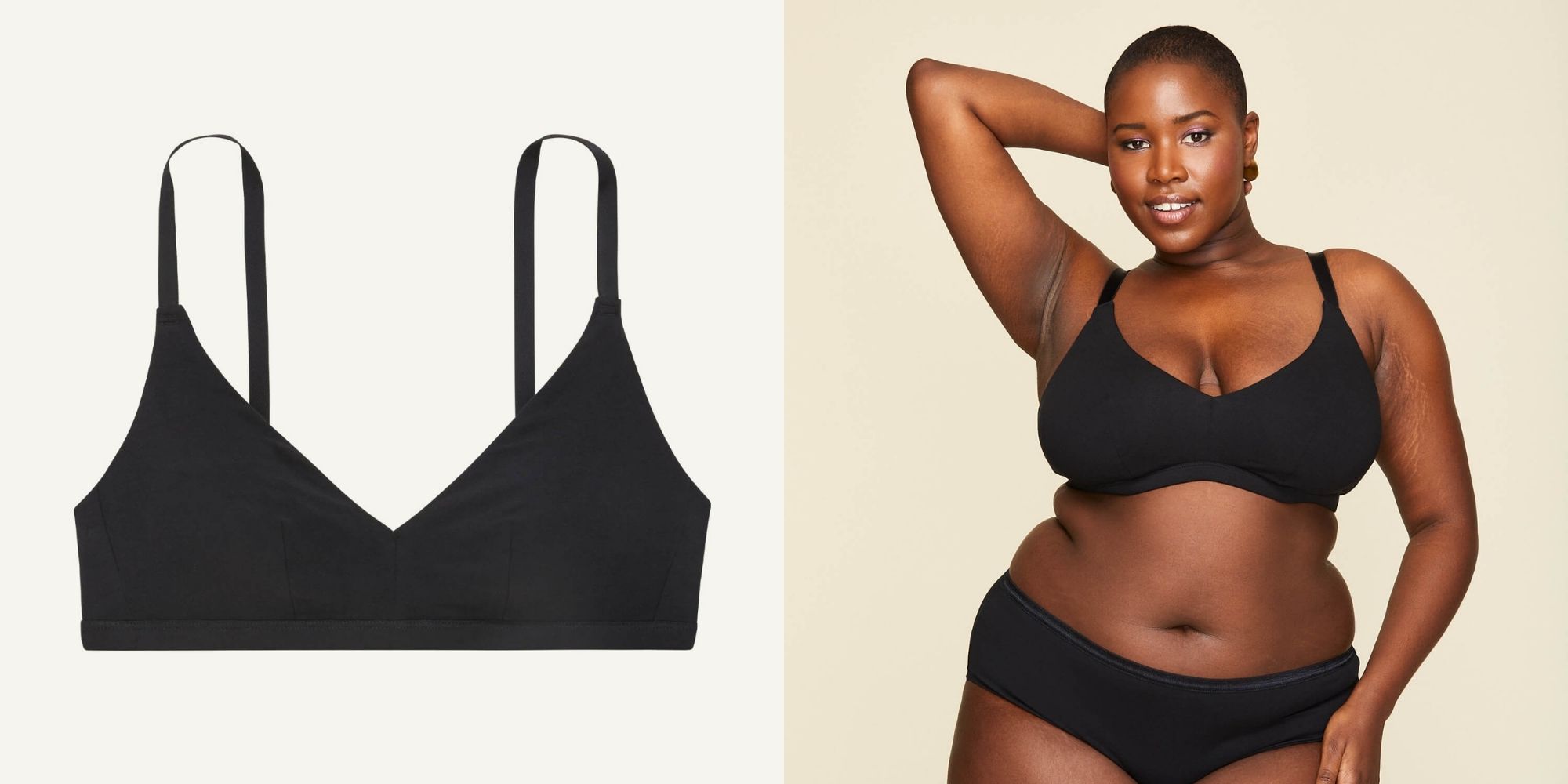 Person wearing sustainable triangle bralette by Knickey.