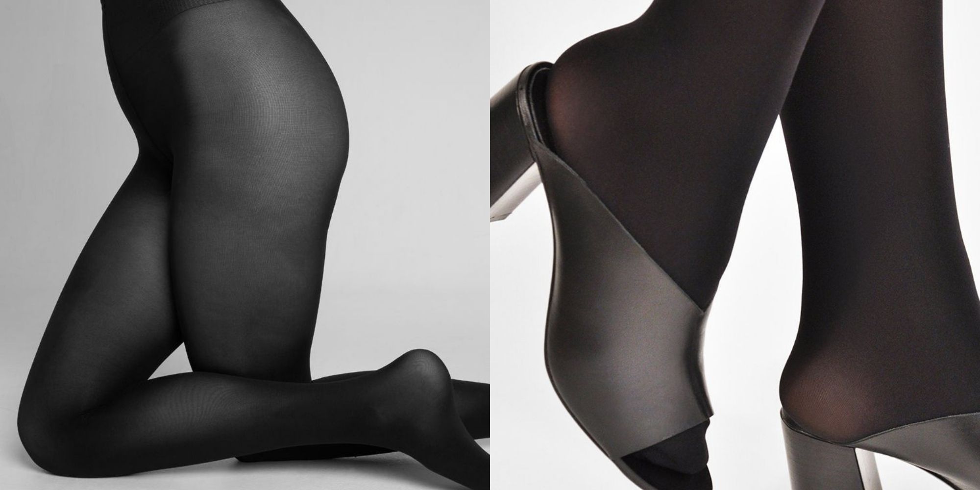 Close up of semi-sheer black recycled fibre stockings made by Swedish Stockings.