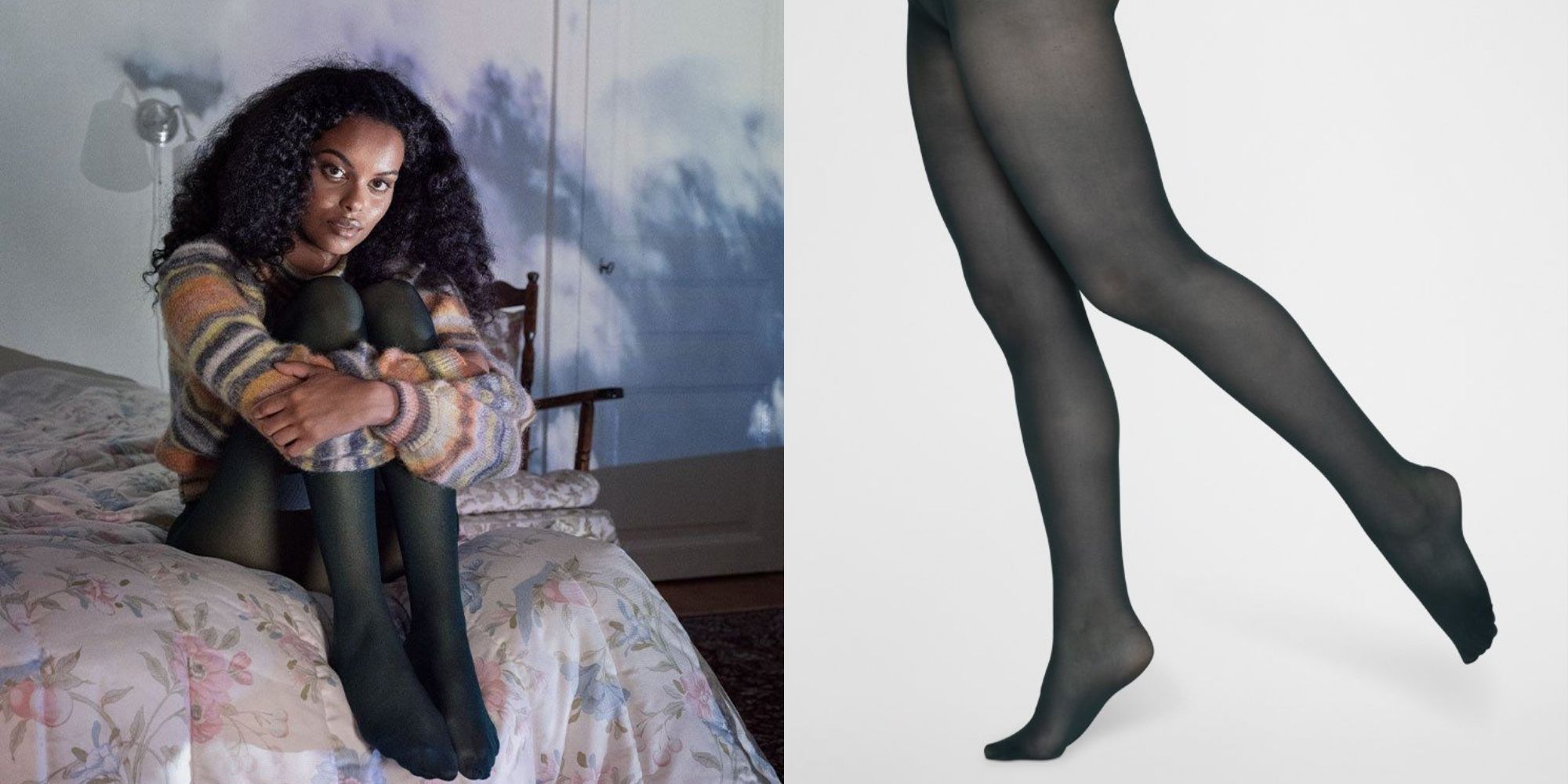 Person wearing sheer dark green sustainable stockings by Swedish Stockings.