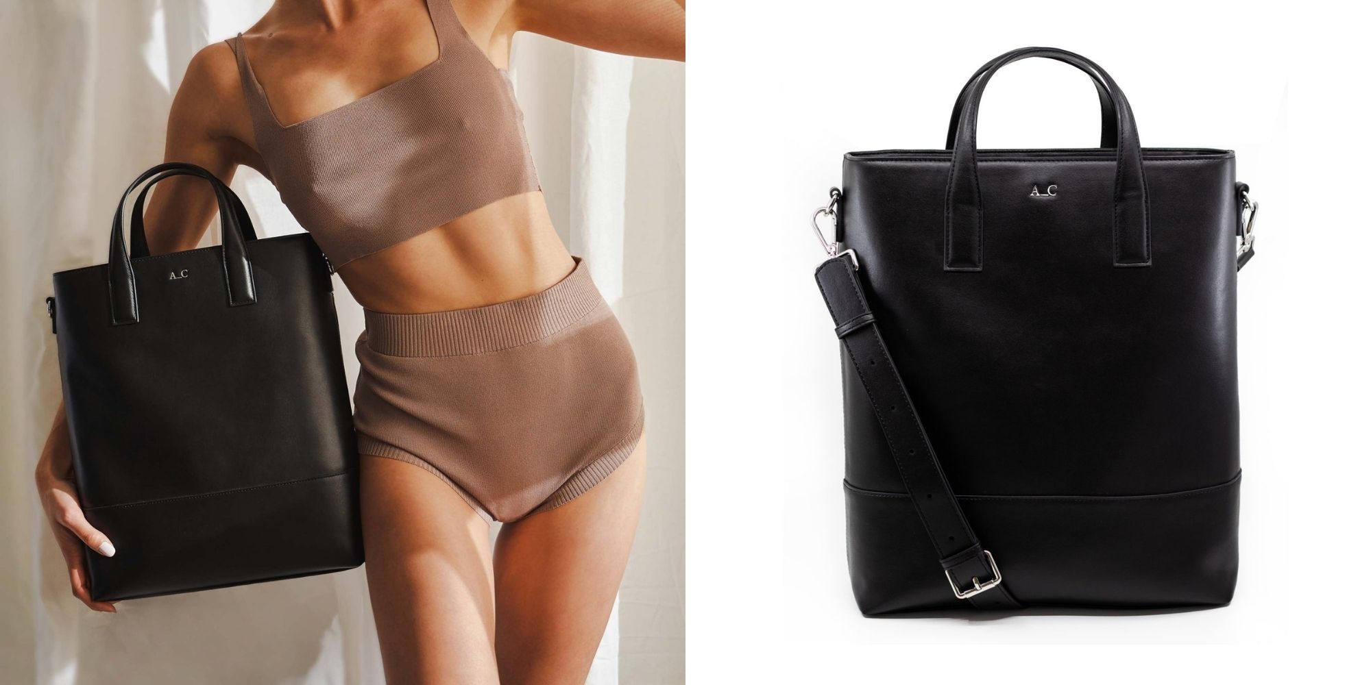 A black cactus leather handbag by A_C.