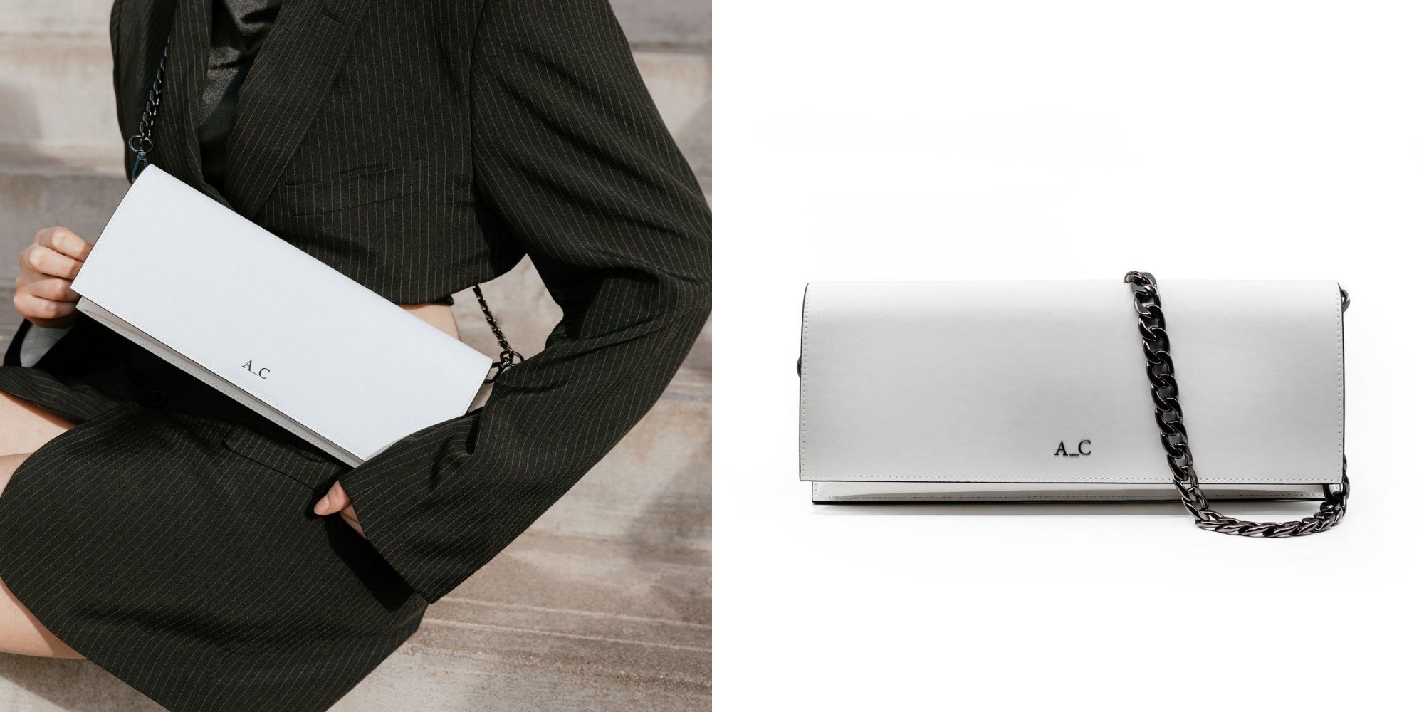 A white cactus leather pencil clutch by A_C.
