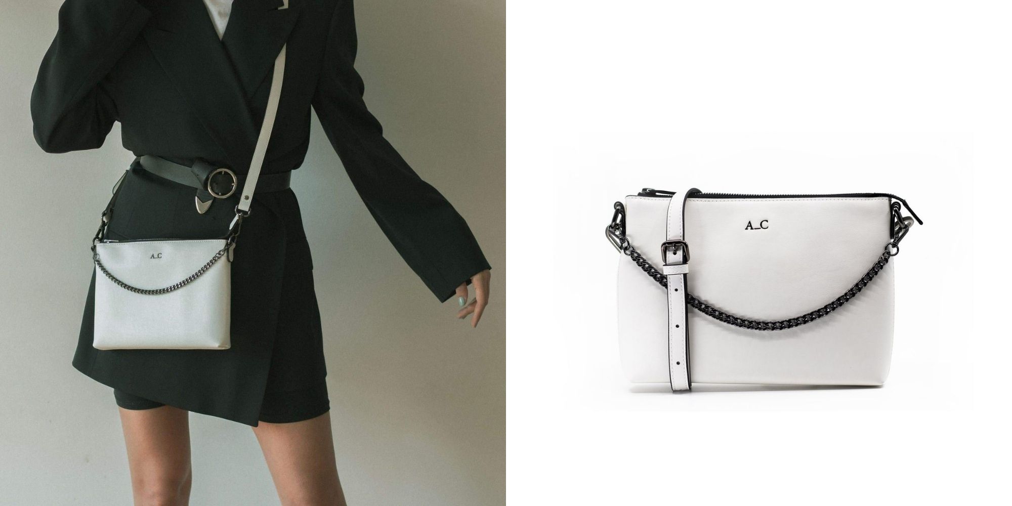 A white crossbody vegan bag made from cactus leather and designed by A_C.