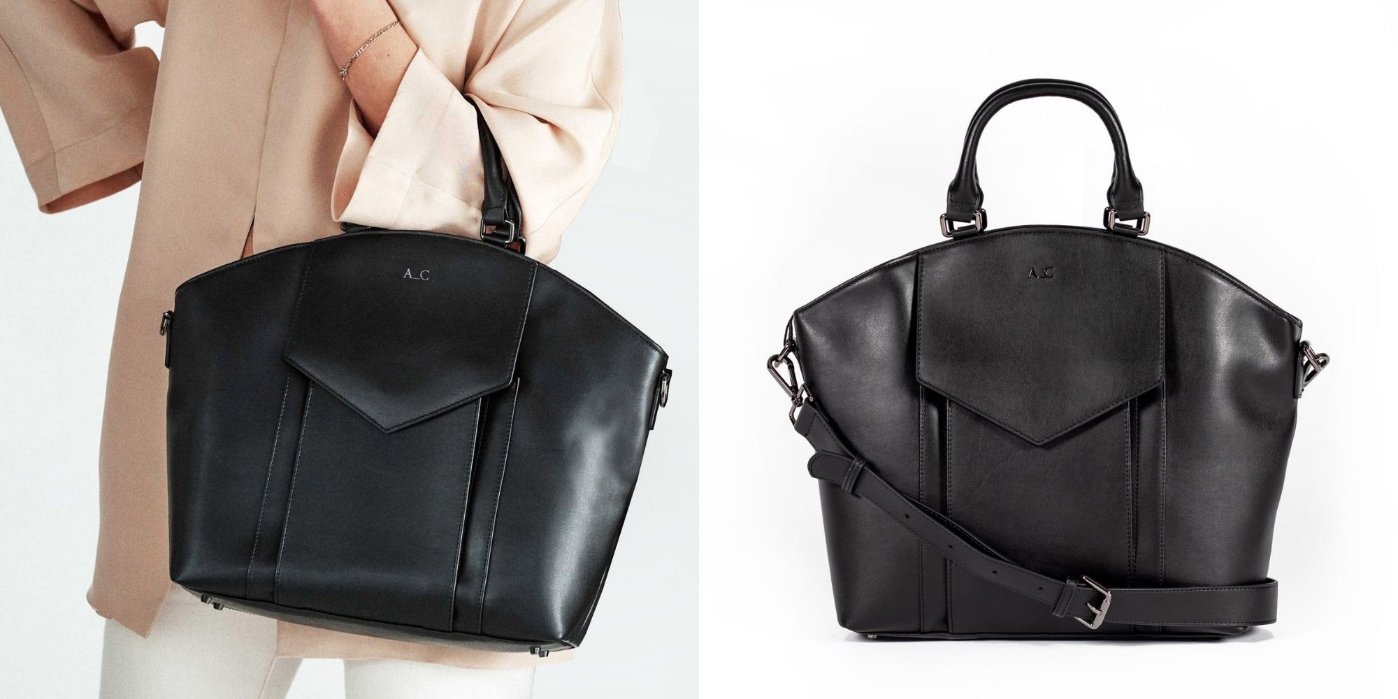 A large black Desserto cactus leather carryall handbag by A_C.