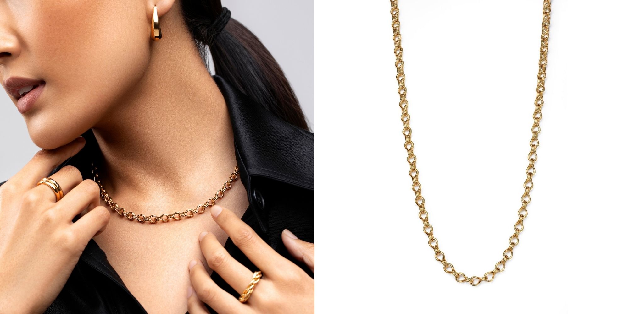 A simple handcrafted luxury gold necklace by FUTURA Jewelry.