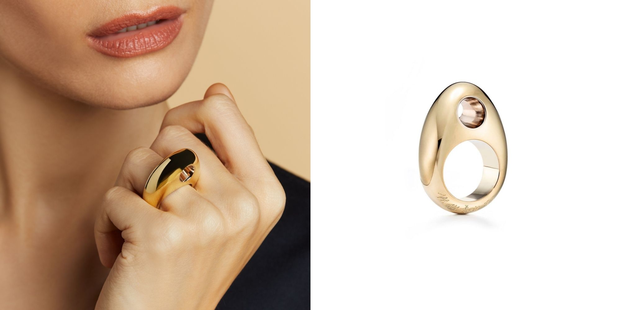 A holden ring with a telescoping hole designed into the top by ethical brand FUTURA Jewelry.