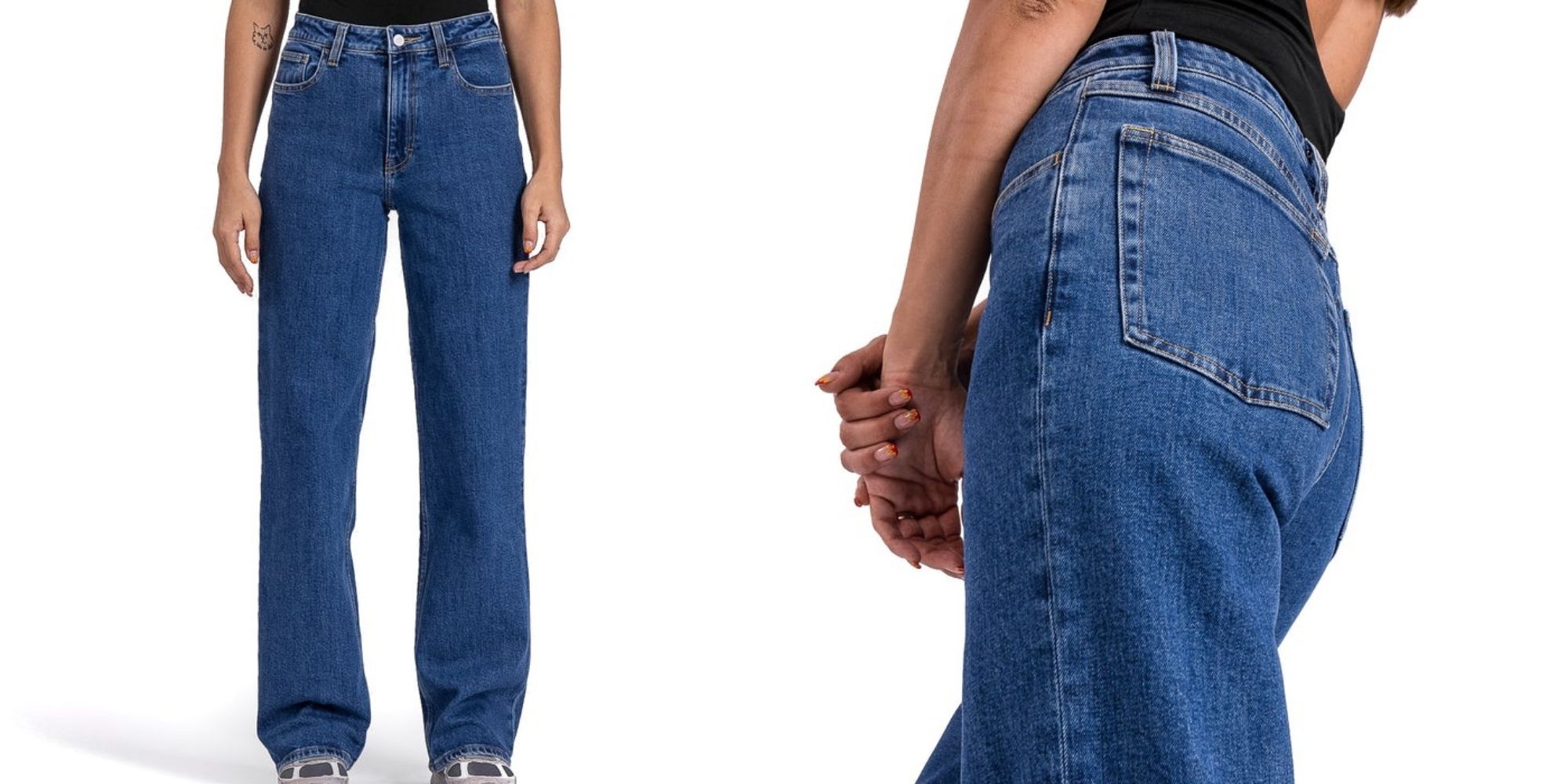 Dark denim wide leg zero waste jeans made custom by unspun.