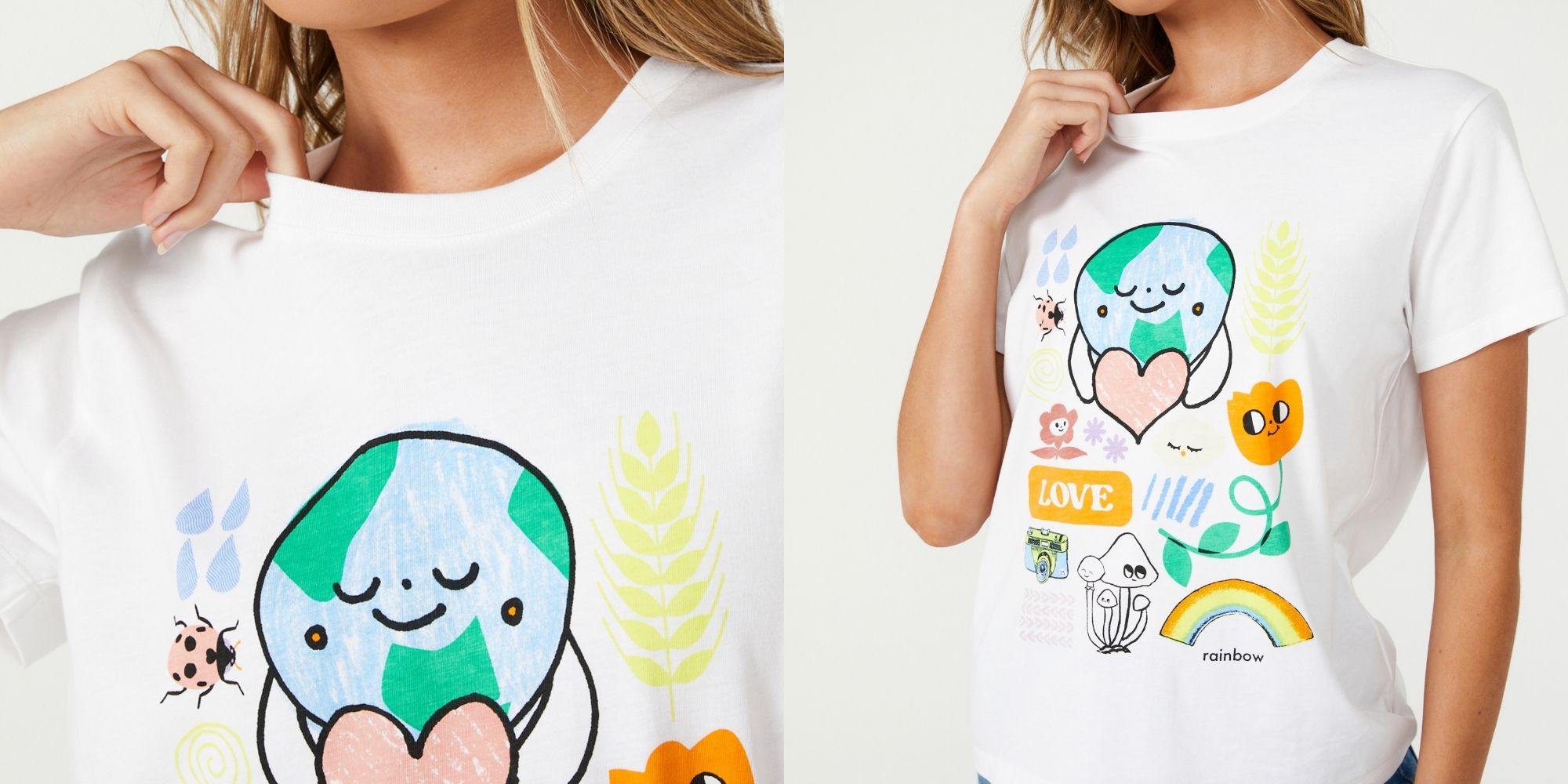 The Earth Tee featuring artwork by Beci Orpin and designed ethically by Outland Denim.