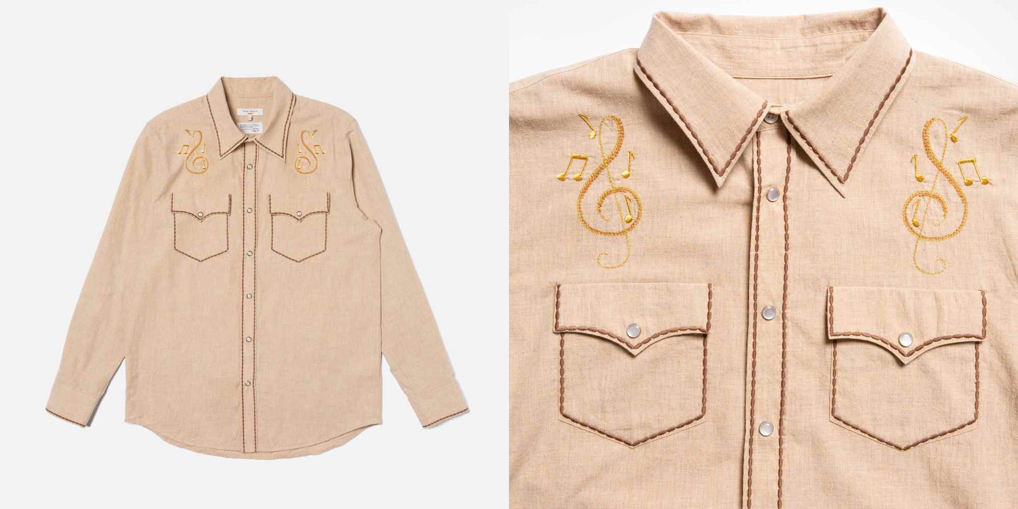 Nudie Jeans musical note embroidered shirt