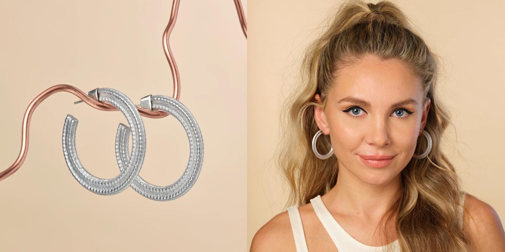 Large silver hoops ethically made by ARTICLE22 in collaboration with Laura Sophie Cox.