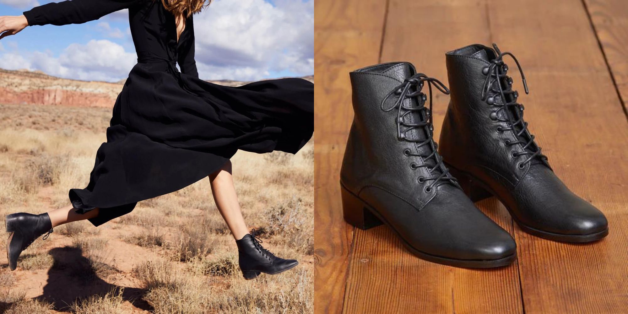 Black leather lace up Dawn Boots by Christy Dawn.