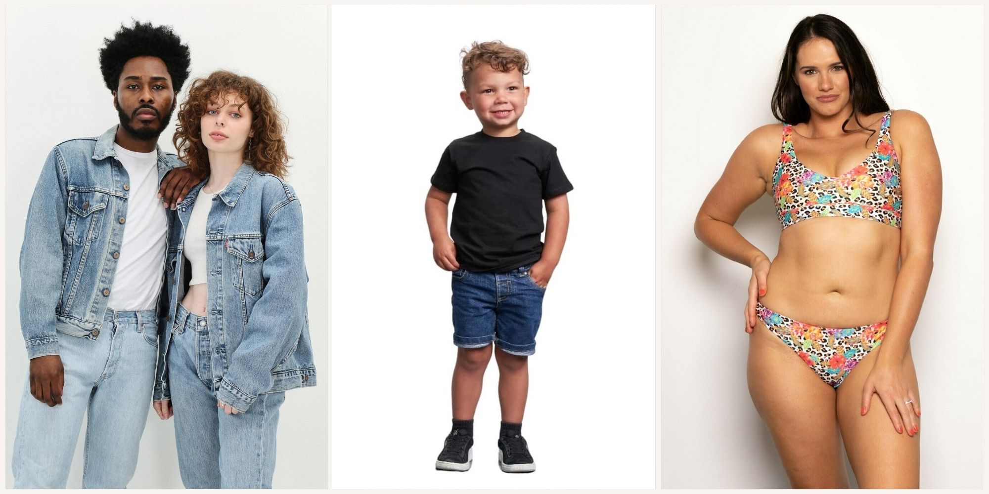 Three images from newly rated April brands Glass Onion, kekai swimwear, and Joyya.