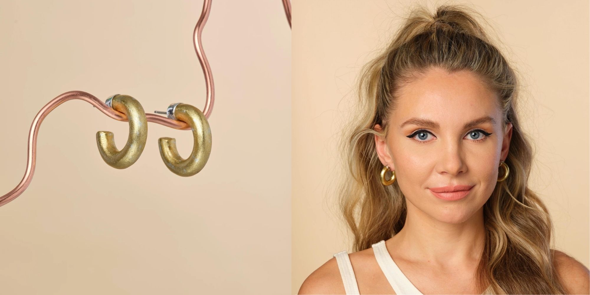 Gold patina hoops ethically made by ARTICLE22 in collaboration with Laura Sophie Cox.