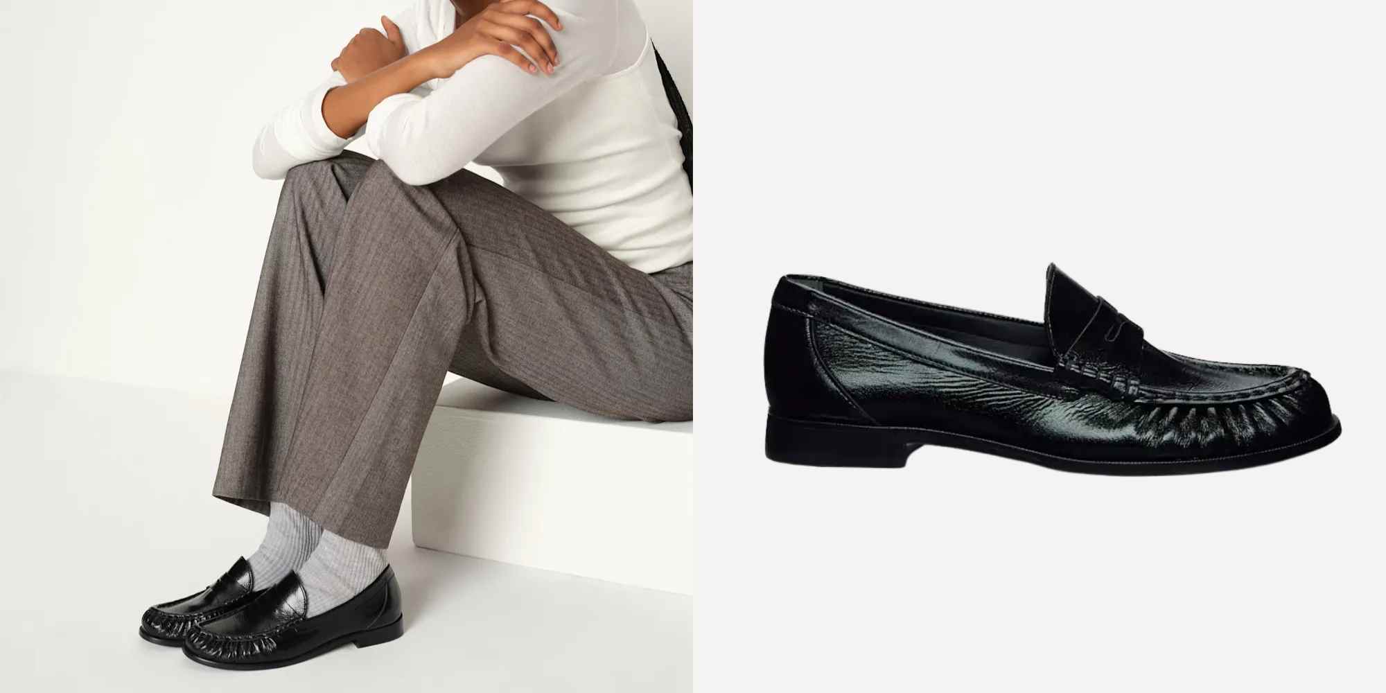 black crinkled leather loafers from reformation
