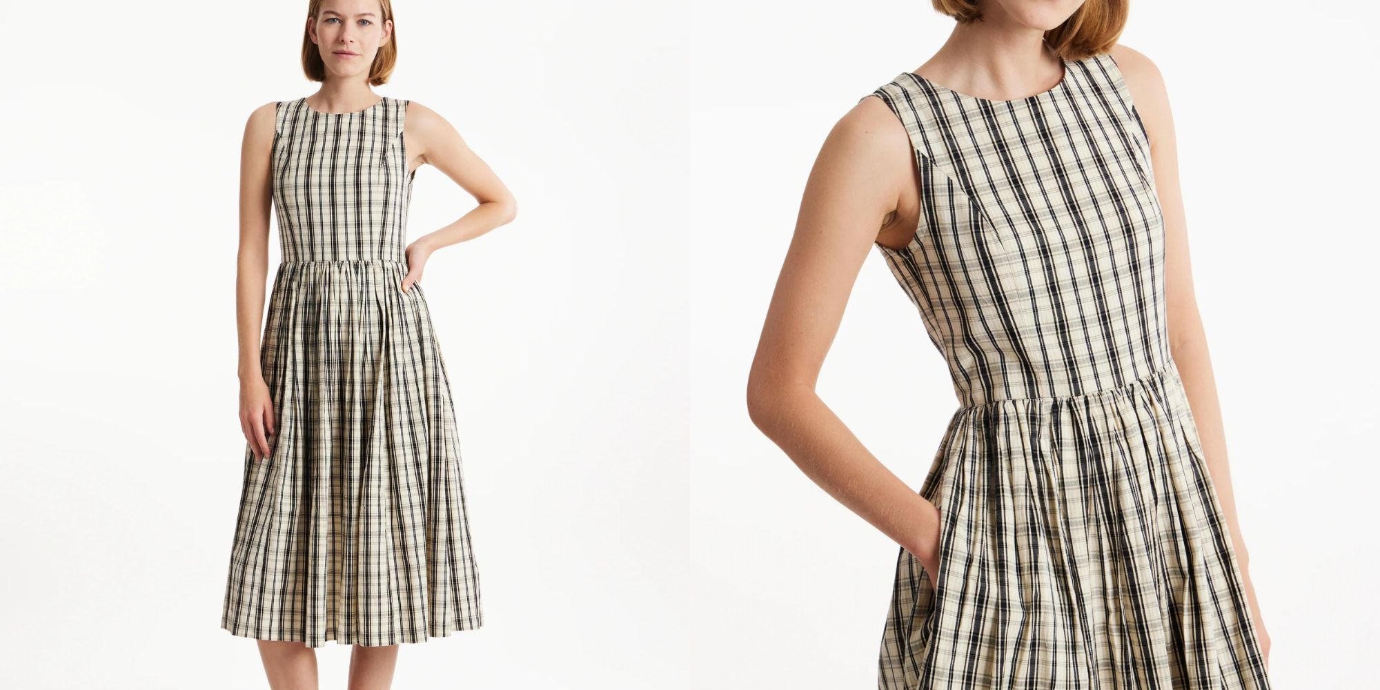 An organic cotton checked black and white midi dress by People Tree.