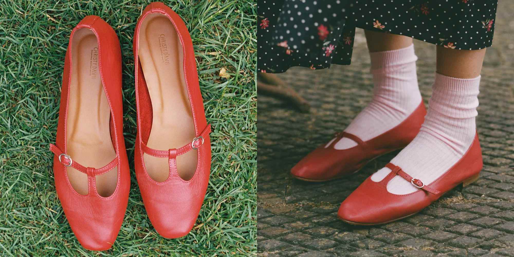 red leather flat shoes from christy dawn