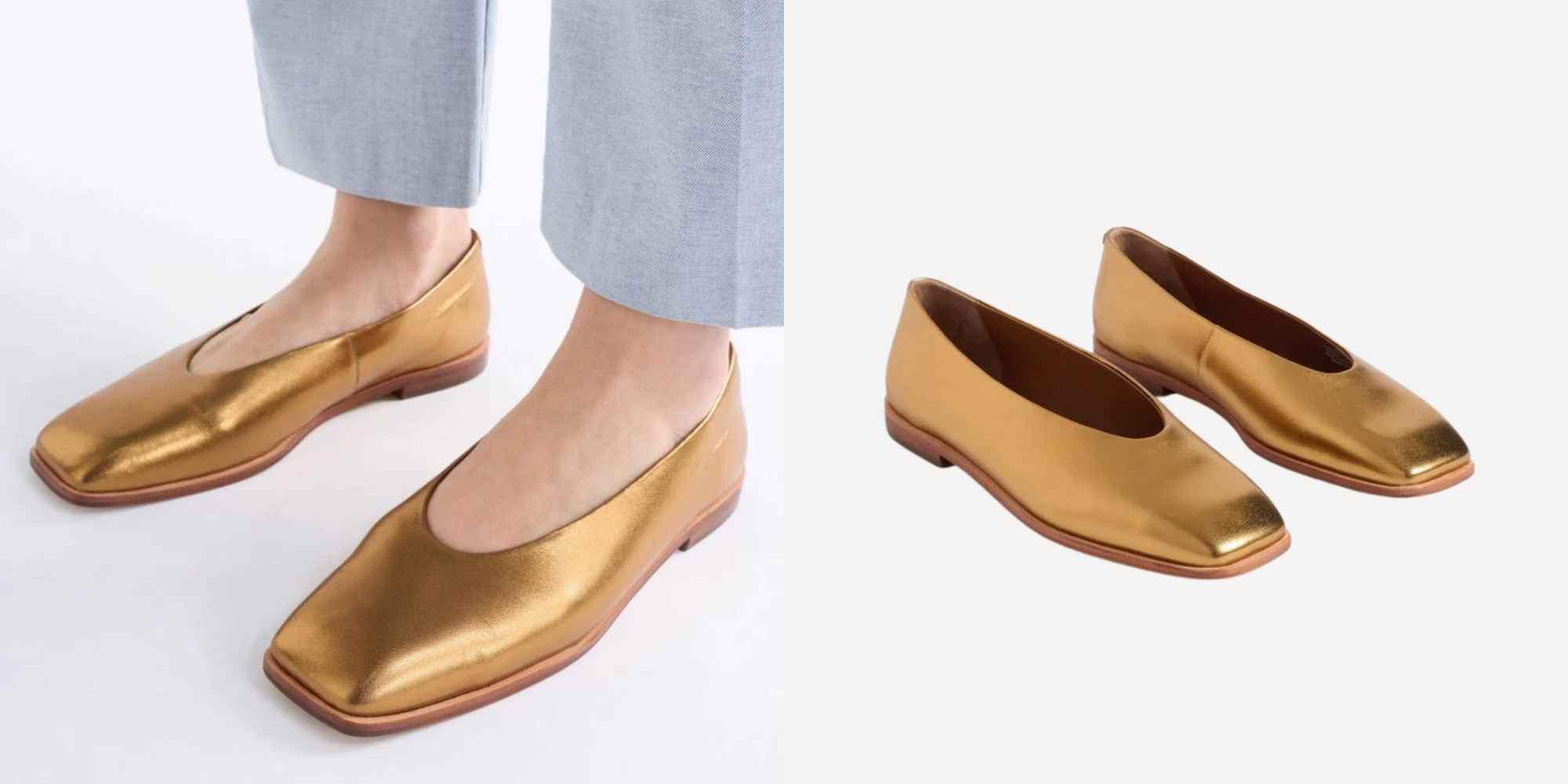 shiny gold flat shoes from elk