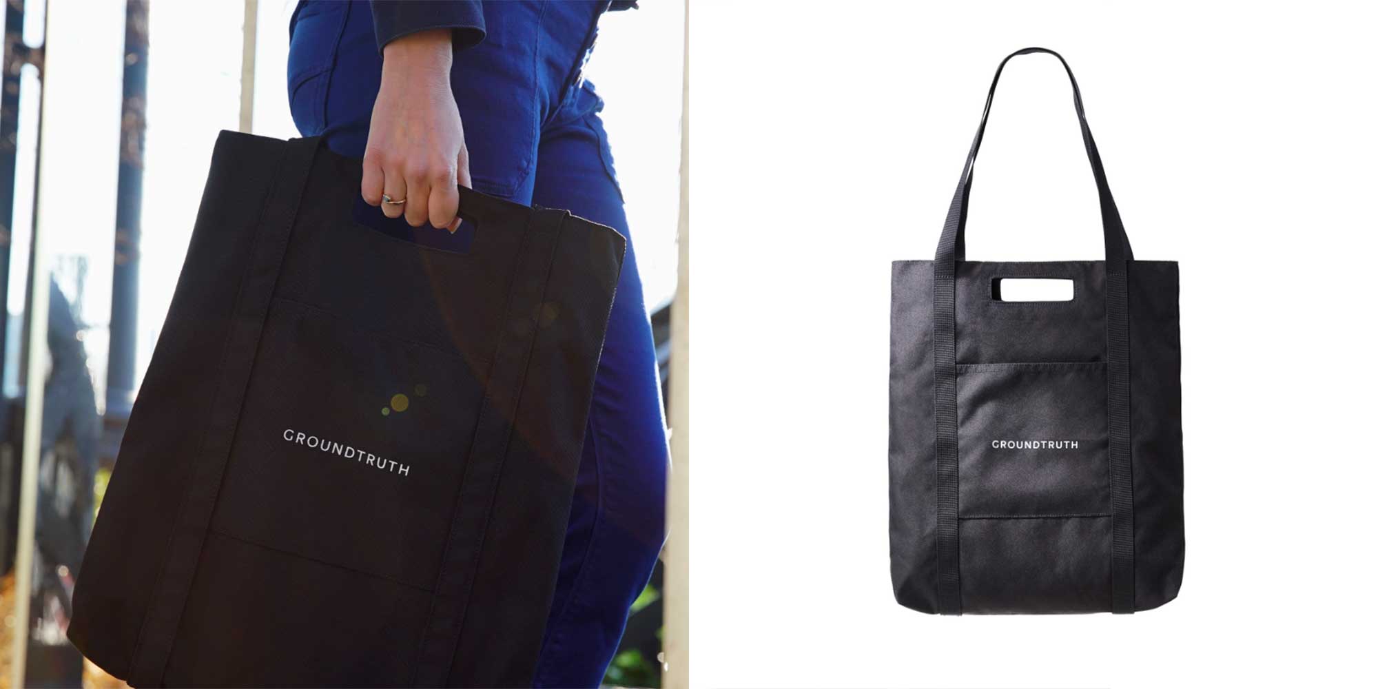 A black tote bag by Groundtruth.