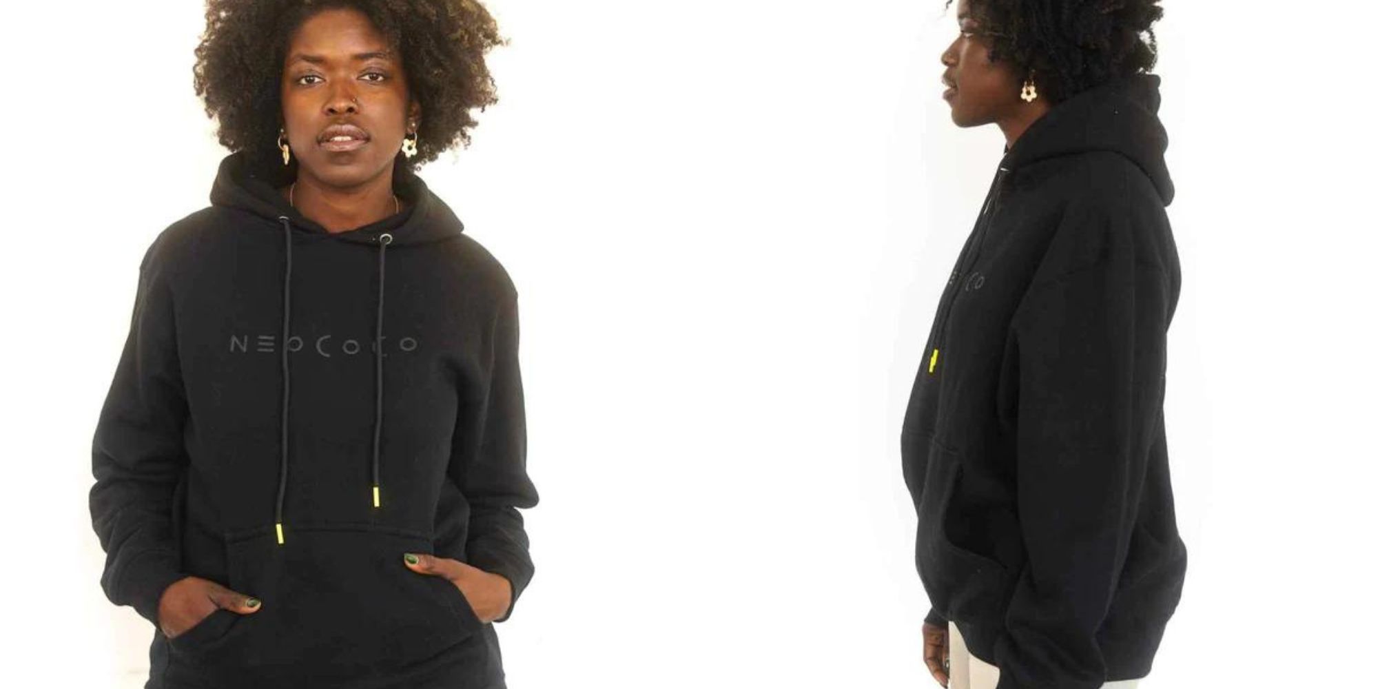A black cotton artisan US made hoodie by Neococo.