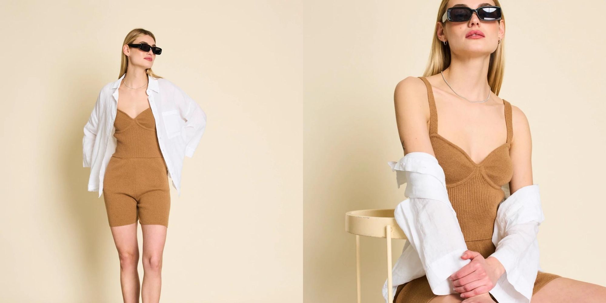 A caramel top and shorts combo by JAN 'N JUNE.