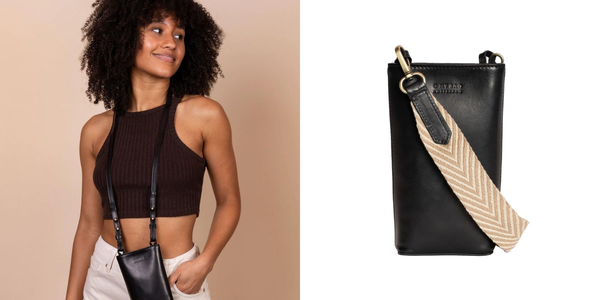 A small black phone case bag by O My Bag.