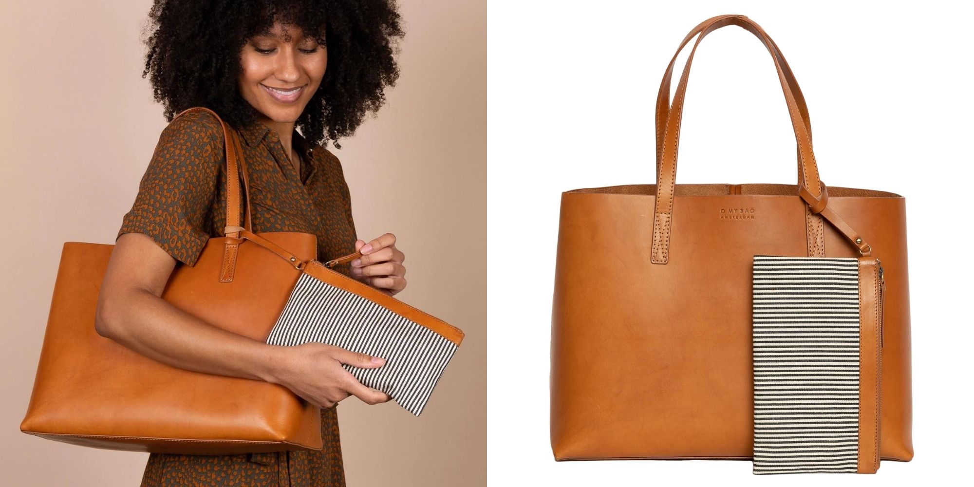 A cognac large tote bag by O My Bag.