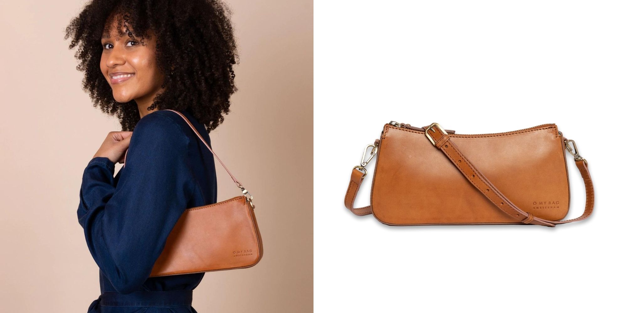 A cognac baguette bag my O My Bag.