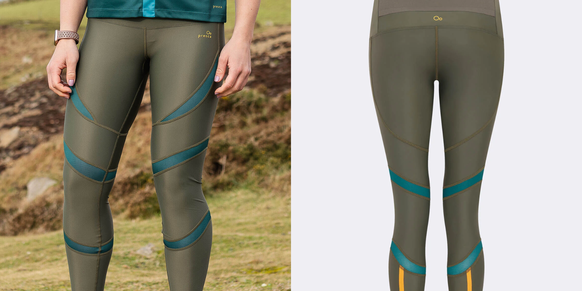 two images of people in leggings by Presca