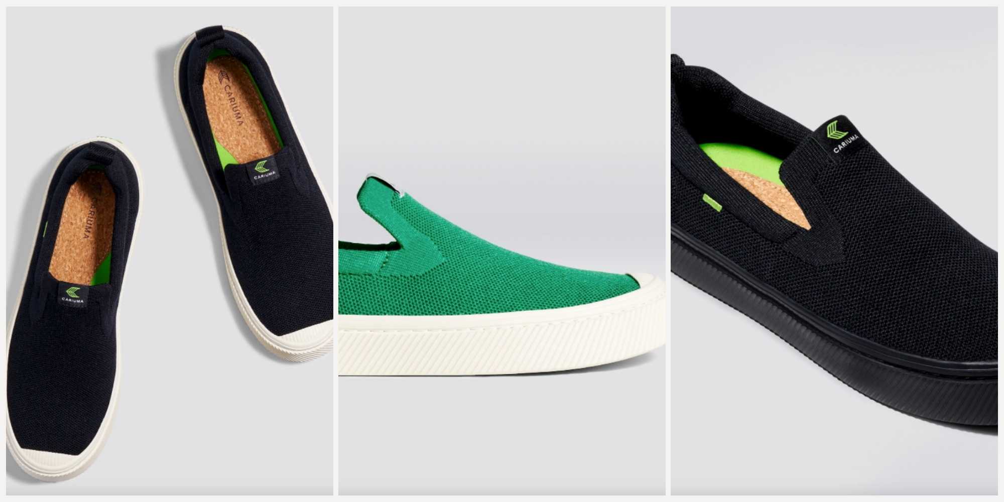 Black and green slip on sneakers by CARIUMA.