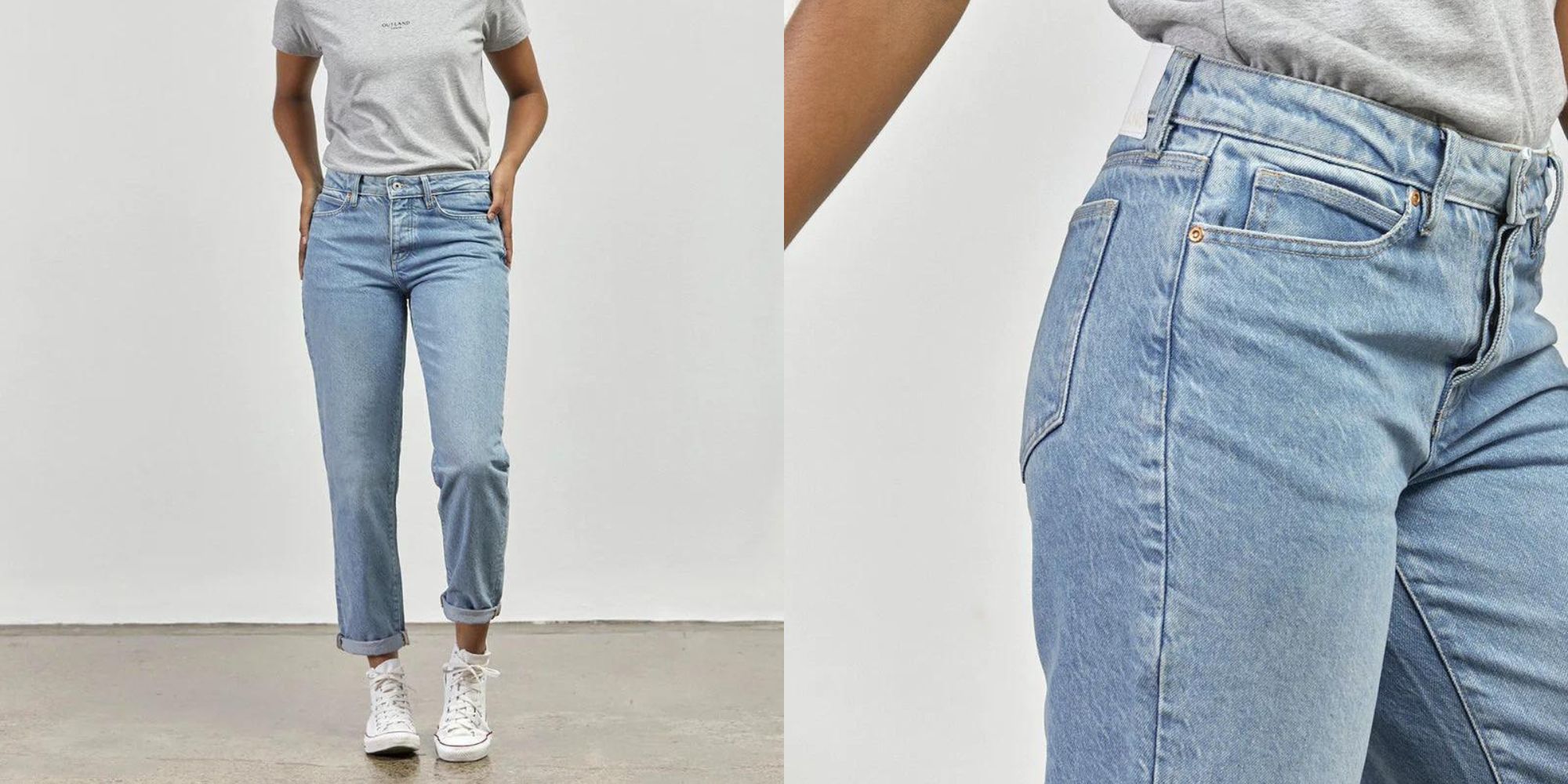 Boyfriend cut classic Athina denim jeans made responsibly by Outland Denim.