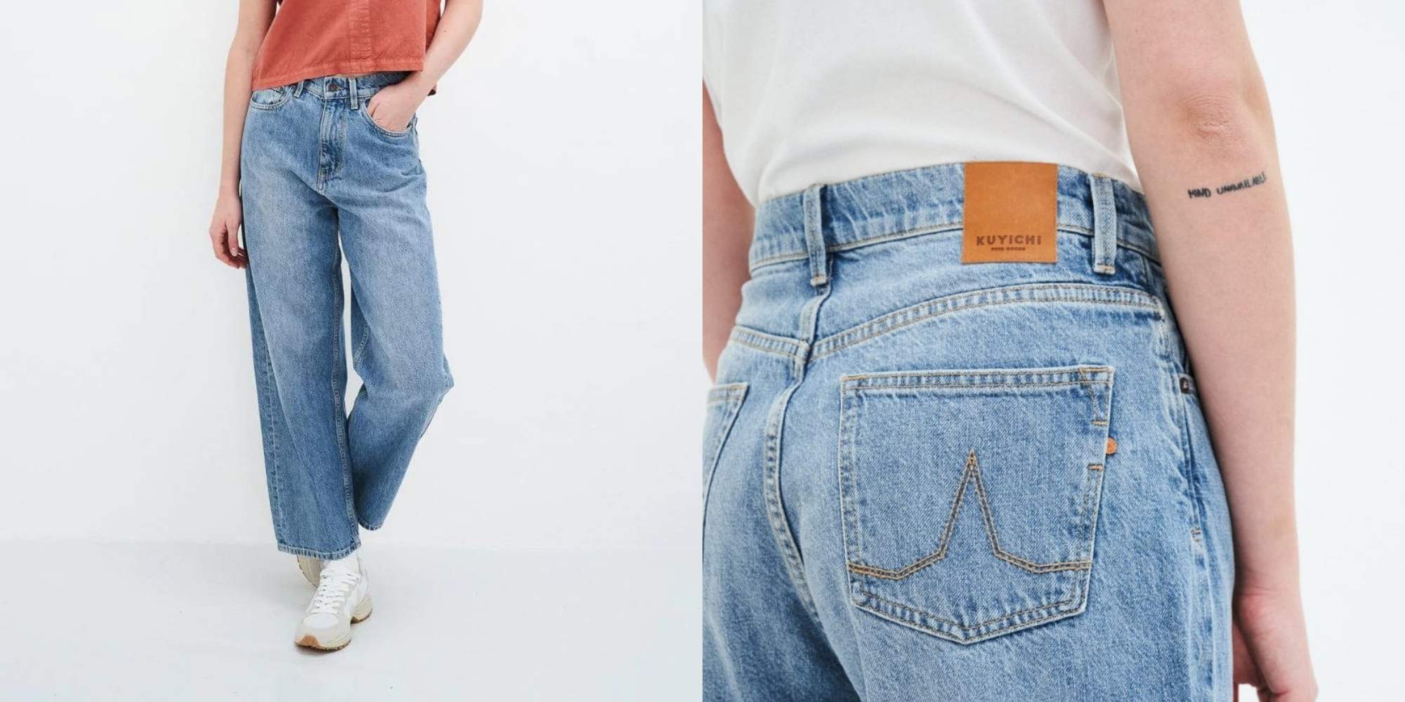 A pair of classic blue baggy denim jeans by Kuyichi.
