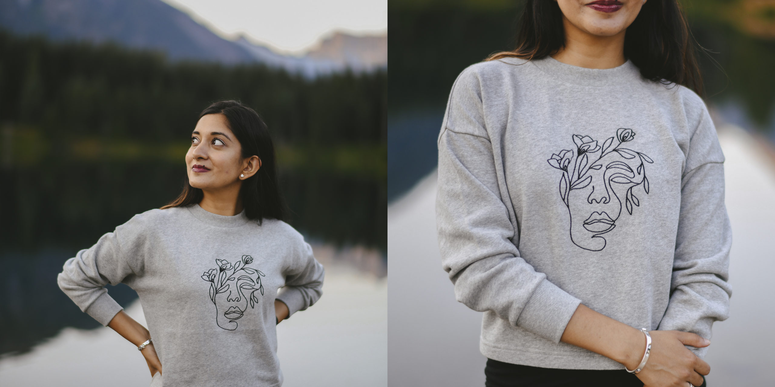 A grey embroidered organic sweatshirt by Happy Earth.