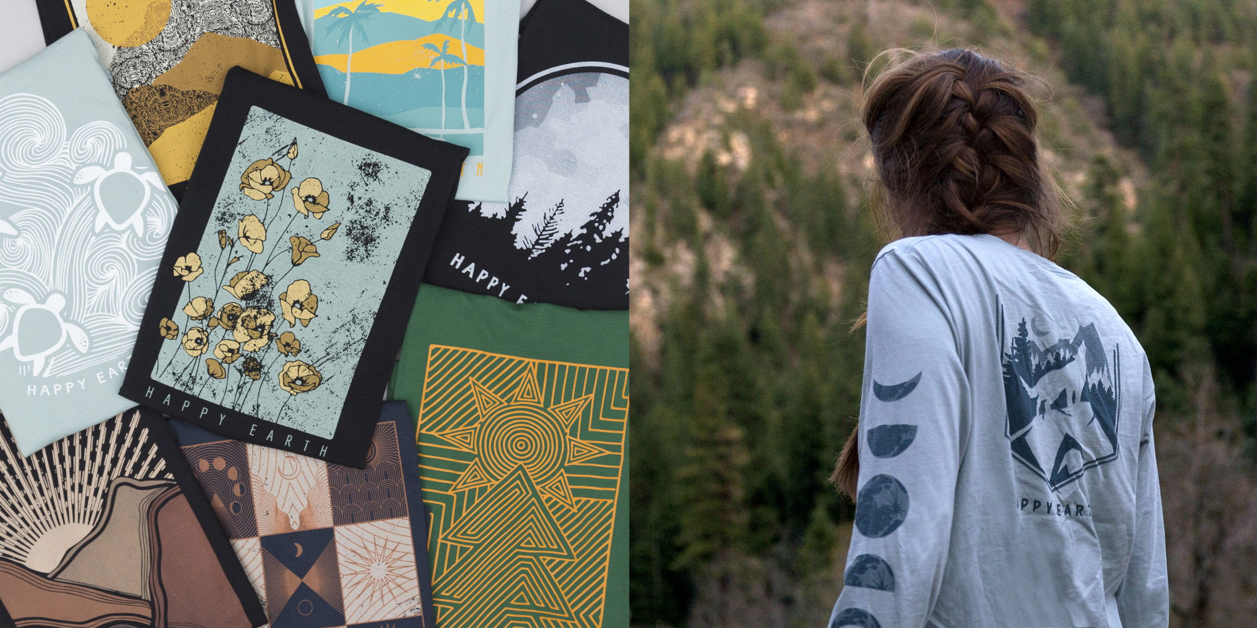Organic sustainably designed print tees by Happy Earth.