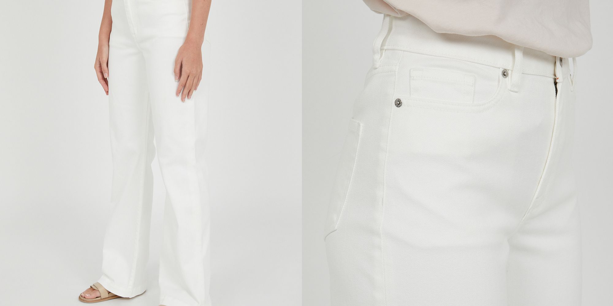 Sustainably made white flare Farrah jeans by Outland Denim.