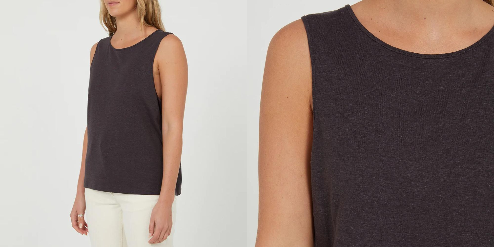 A black slouchy hemp tank top by Outland Denim.