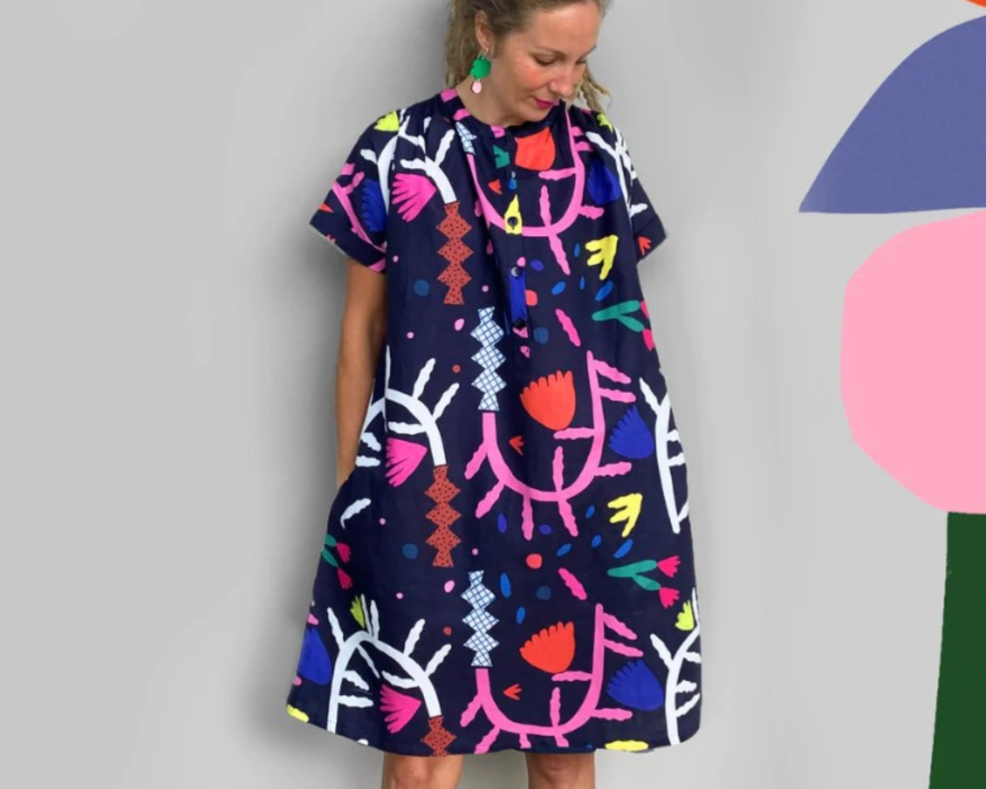 A colourful locally made Doops Designs dress.
