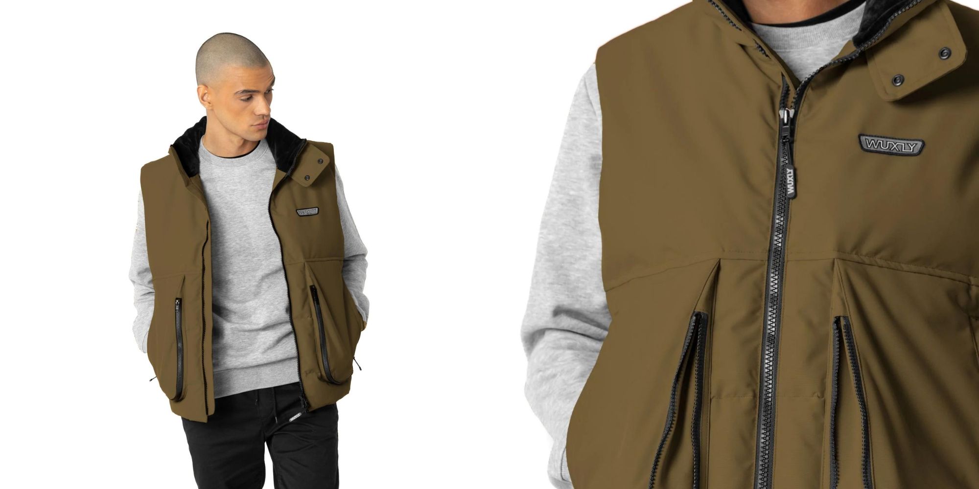 A green vegan Canadian puffer vest sustainably made by Wuxly.