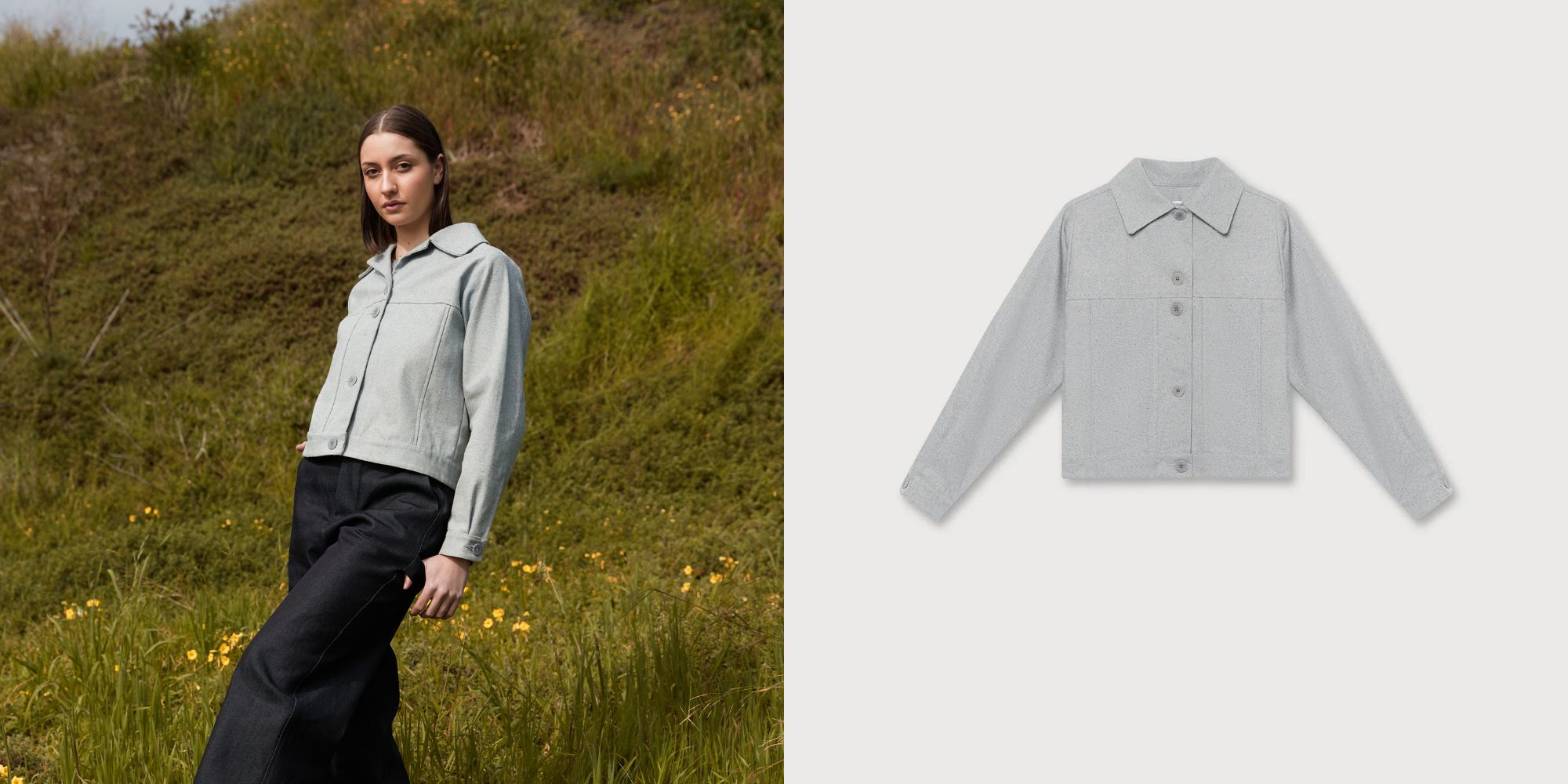 A light wash recycled denim jacket responsibly made by A.BCH.