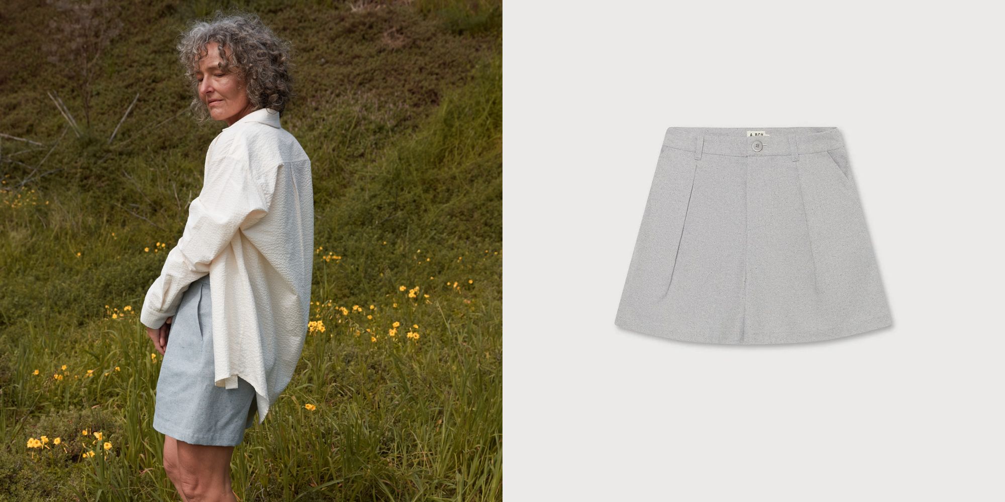 Light wash recycled denim shorts responsibly made by A.BCH.