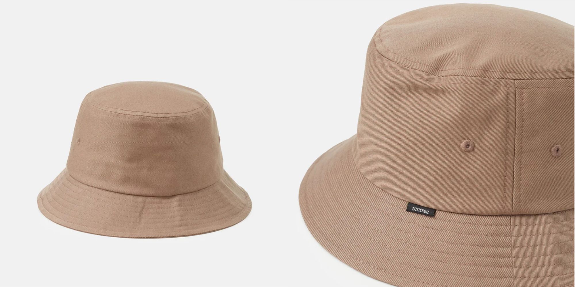 An organic cotton beige bucket hat by tentree.