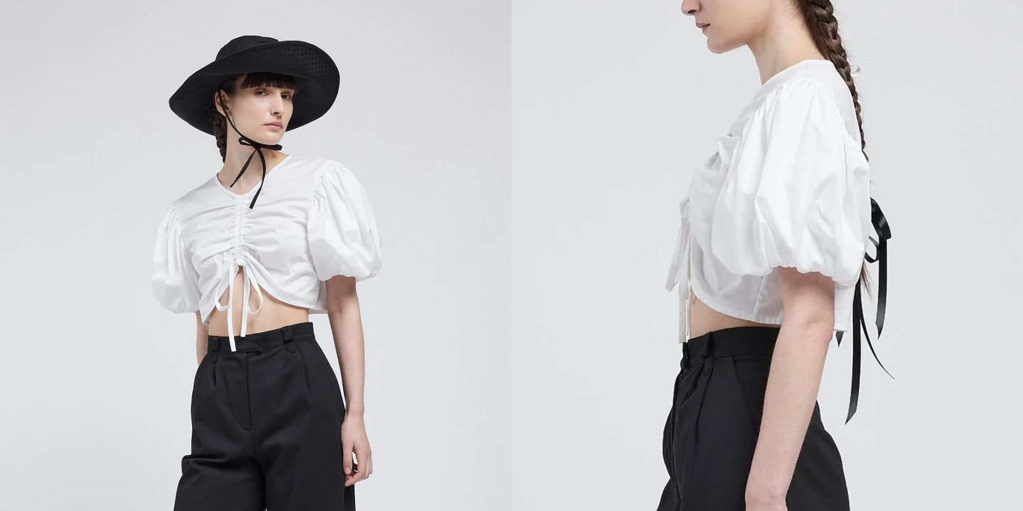A cropped white puff sleeve top handmade by Kalaurie.