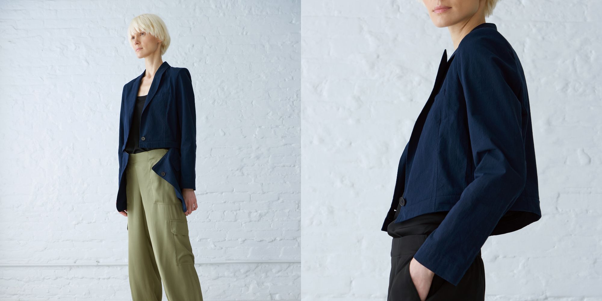 A black denim convertible jacket by Minimalist.
