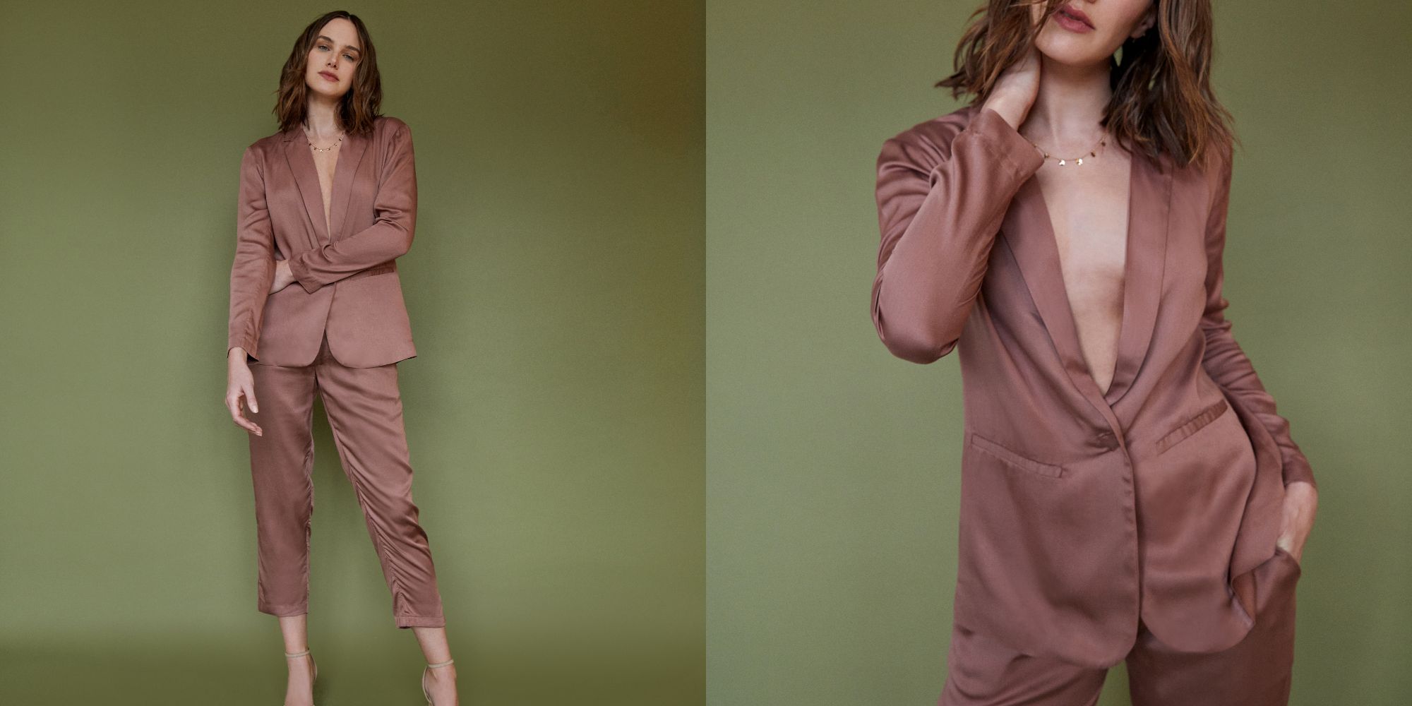 An earthy pink silky two piece top and pants set by Neu Nomads.