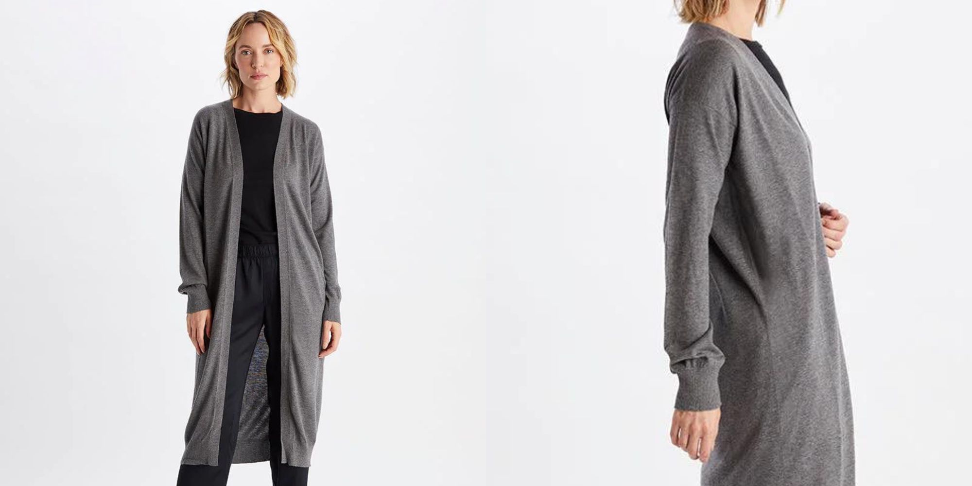 A long medium grey cotton and cashmere blend cardigan by Neu Nomads.
