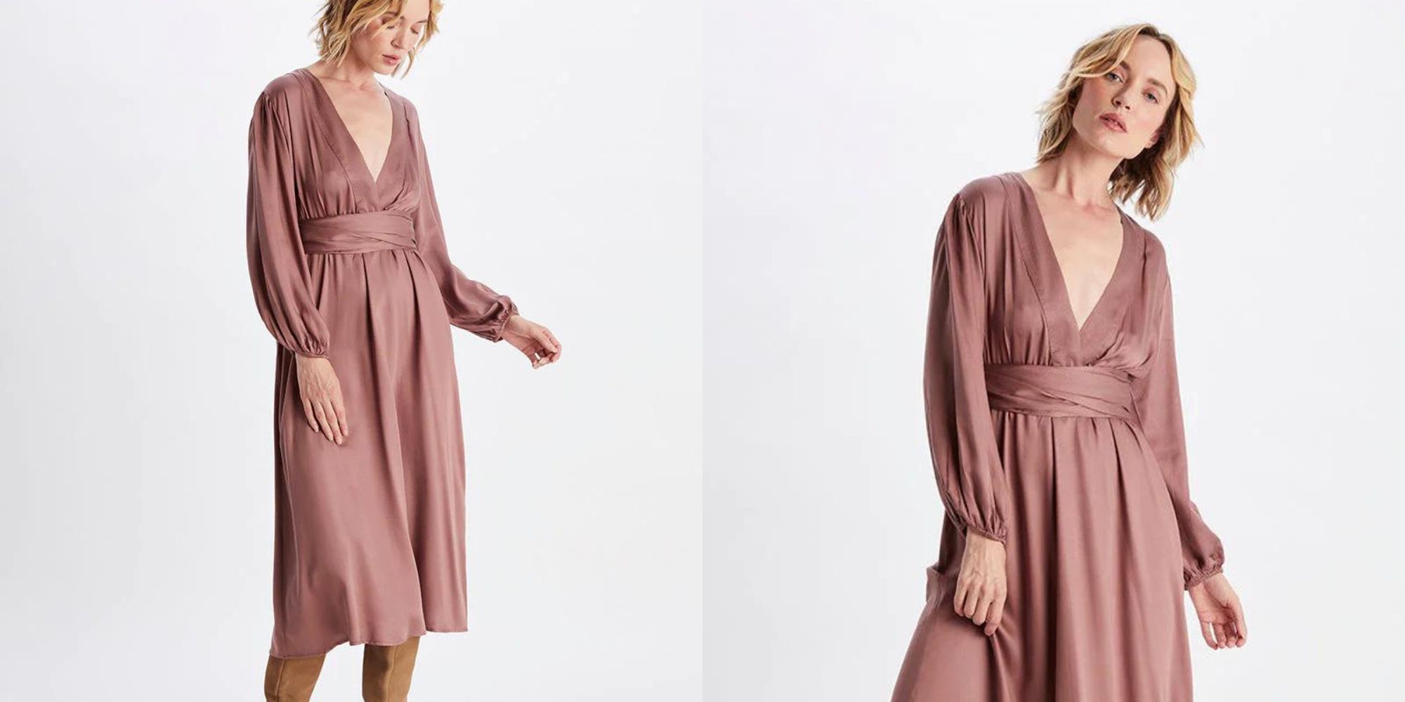 An earthy pink long puff sleeve dress by Neu Nomads.