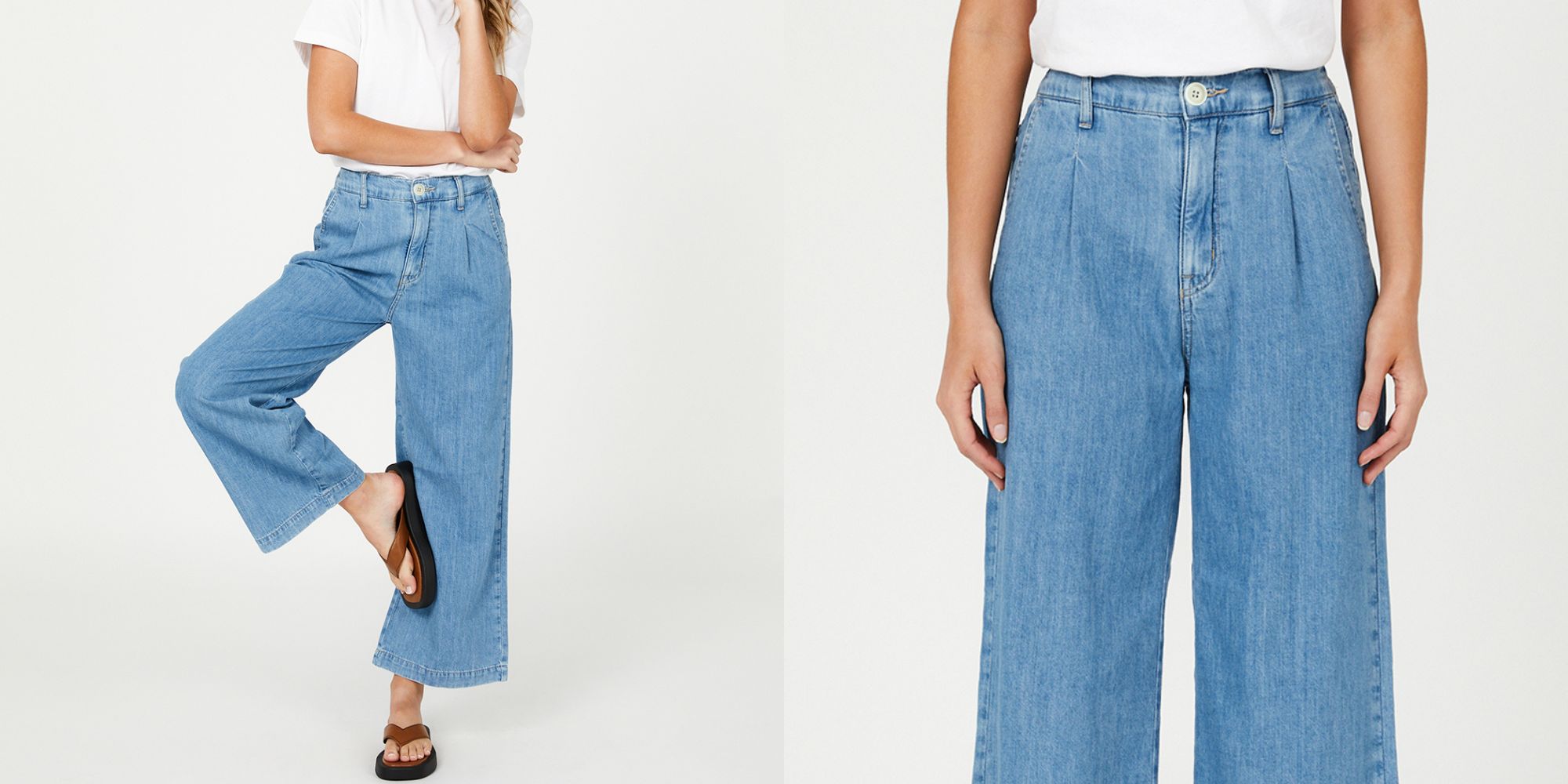 Wide leg chambray denim summer pants by Outland Denim.