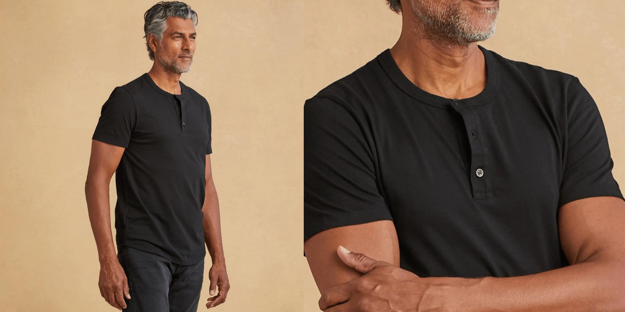 A black crew neck button organic cotton t-shirt by The Classic T-Shirt Company.