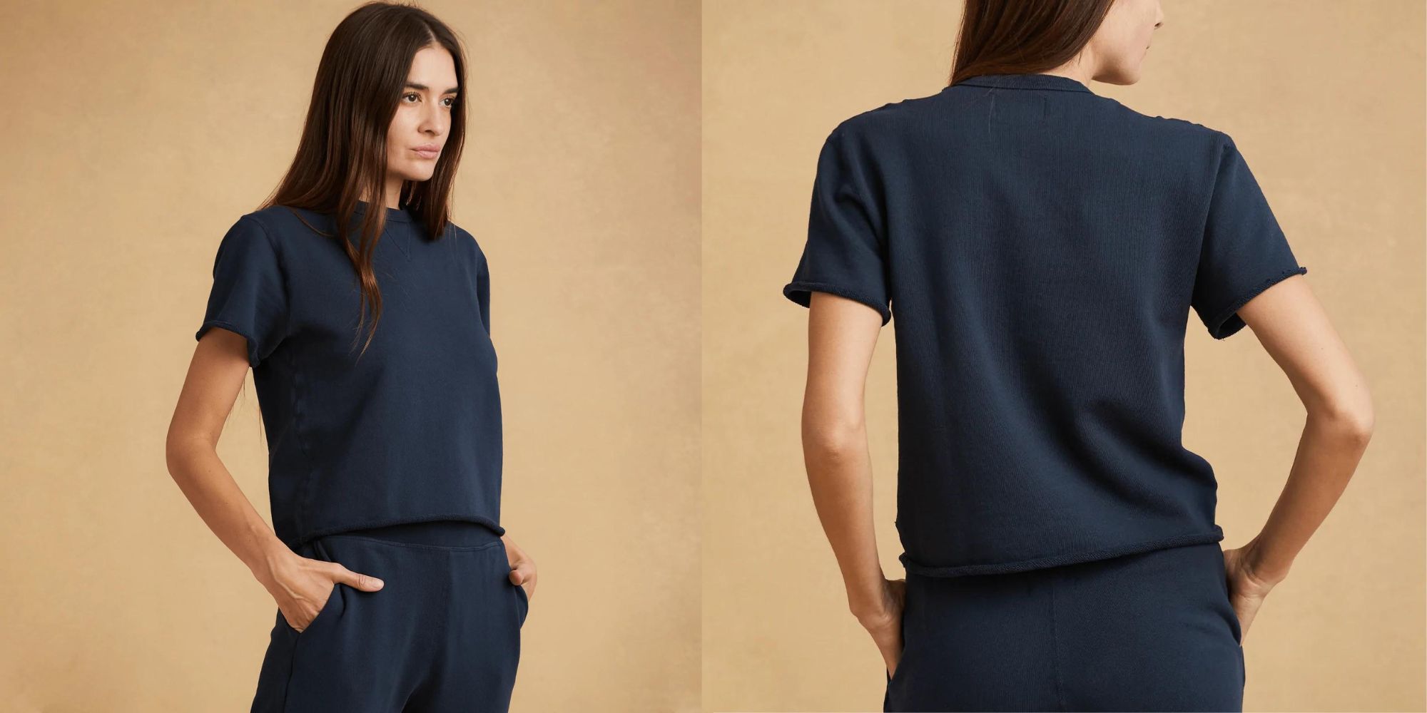A navy blue box tee sweater in organic cotton French Terry by The Classic T-Shirt Company.
