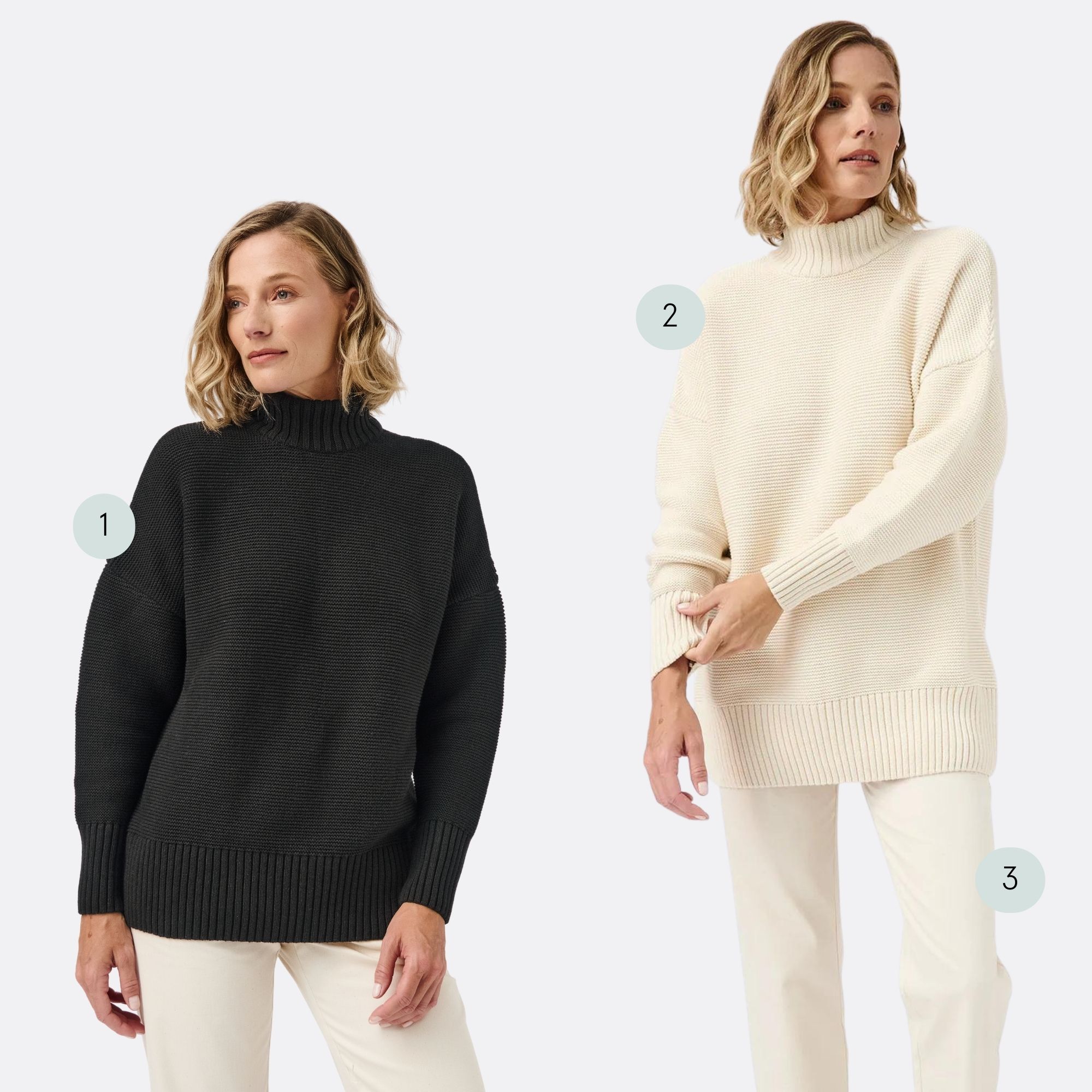 A black and a cream knitted sweater made by Mila.Vert.